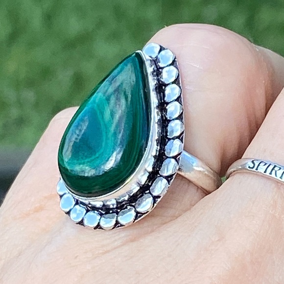 Large genuine Malachite ring .925 Sterling Silver size 7.5 - Picture 8 of 15